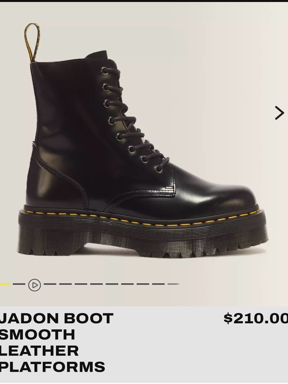 Dr. Martens Black Smooth Leather Platform Lace-Up Boots with Yellow Stitching